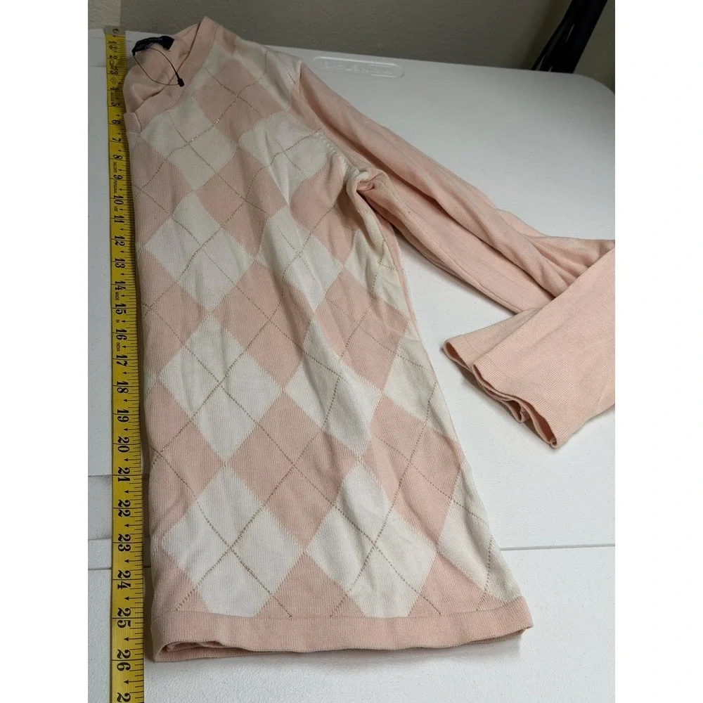 Tommy Hilfiger Sweater Womens Large Pink Peach Argyle V-Neck Tennis Prep Pastel - Picture 11 of 11
